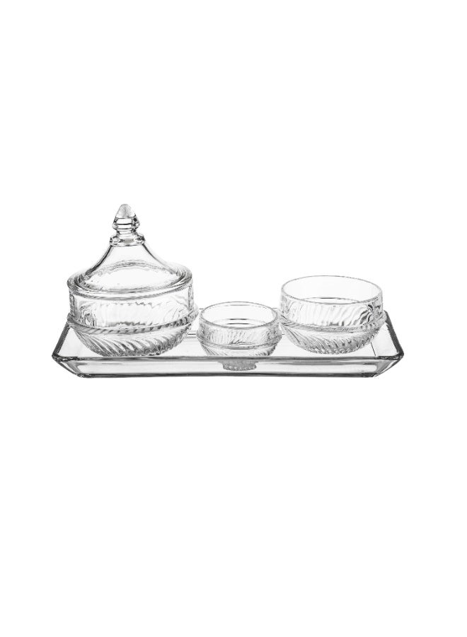 Elegant ✨ Luxurious Clear Glass Serving Set (4 Pieces) 🍬🥜  Lided Bowl + 2 Serving Bowls + Rectangular Plate | Perfect for Dates, Sweets, and Nuts - Image 4